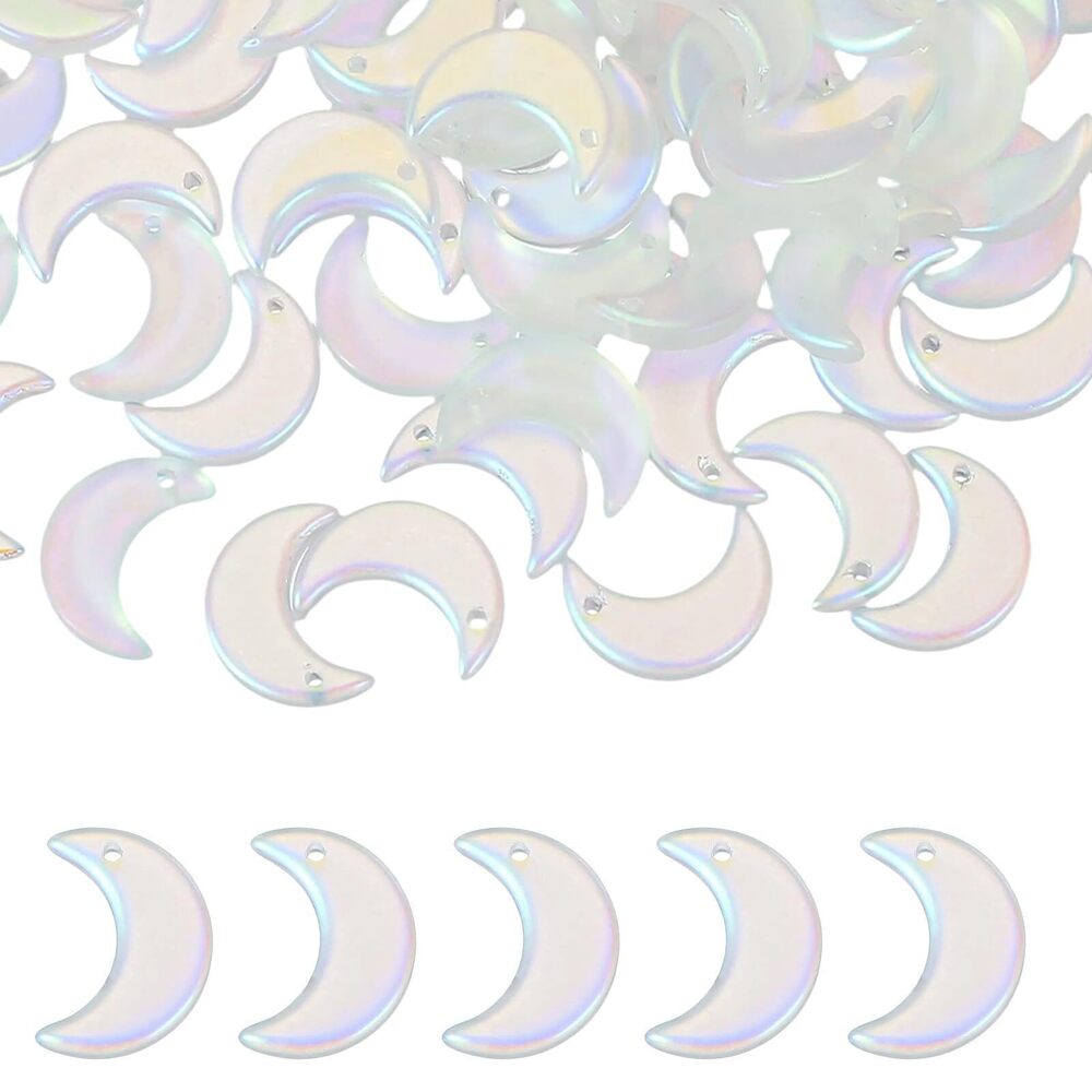 2969 100 Pcs Crystal Charm, Glass Moon Crystal Beads Tiny Hanging Moon